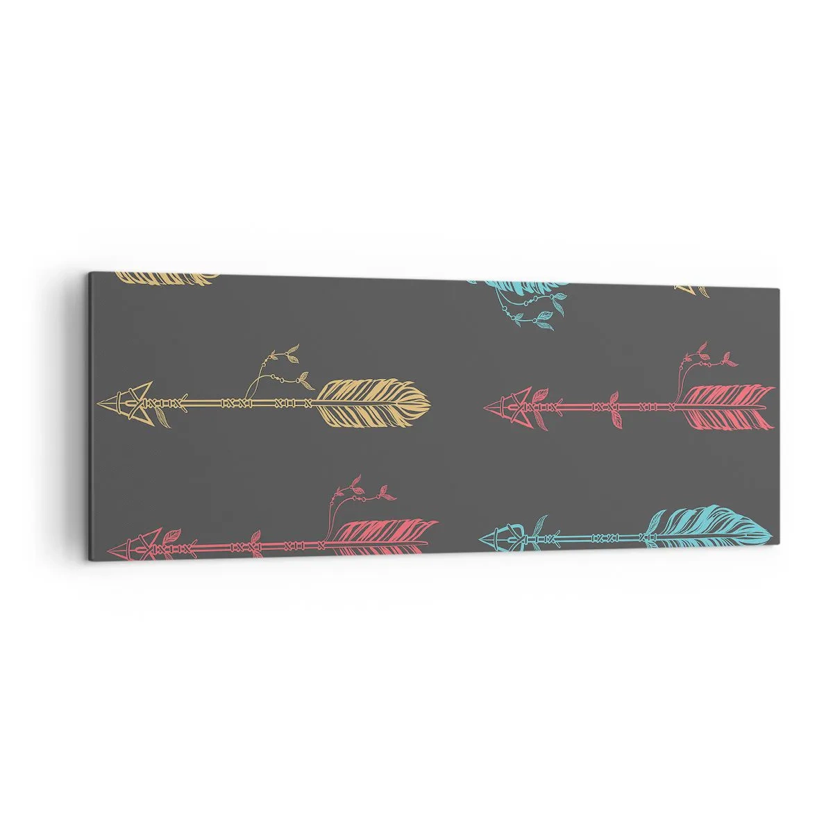 Bild auf Leinwand - Leinwandbild - Stilisiertes Pfeilmuster in Pastellfarben auf dunklem Hintergrund - 140x50cm - In der Verordnung - Moderne Wanddekoration für Wohnzimmer und Schlafzimmer ARTTOR