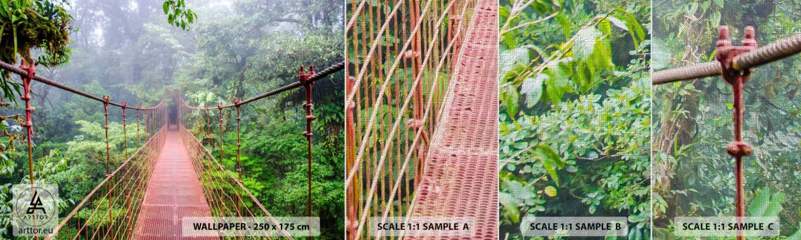 Fototapeten Muster Premium Canvas - Über den Kronen aufgehängt - Landschaft, Dschungel, Costa Rica - 100x30 cm