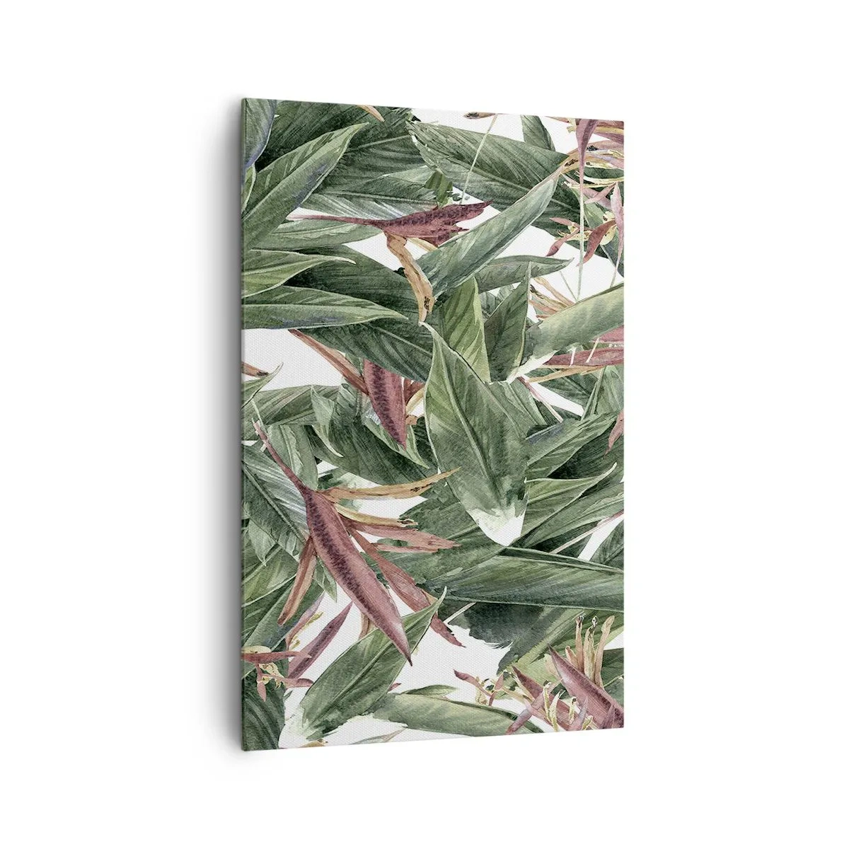 Bild auf Leinwand - Leinwandbild - Ein dekoratives Blattmotiv in Grün- und Burgundertönen auf hellem Hintergrund - 80x120cm - Smaragd-lila Dickicht - Moderne Wanddekoration für Wohnzimmer und Schlafzimmer ARTTOR