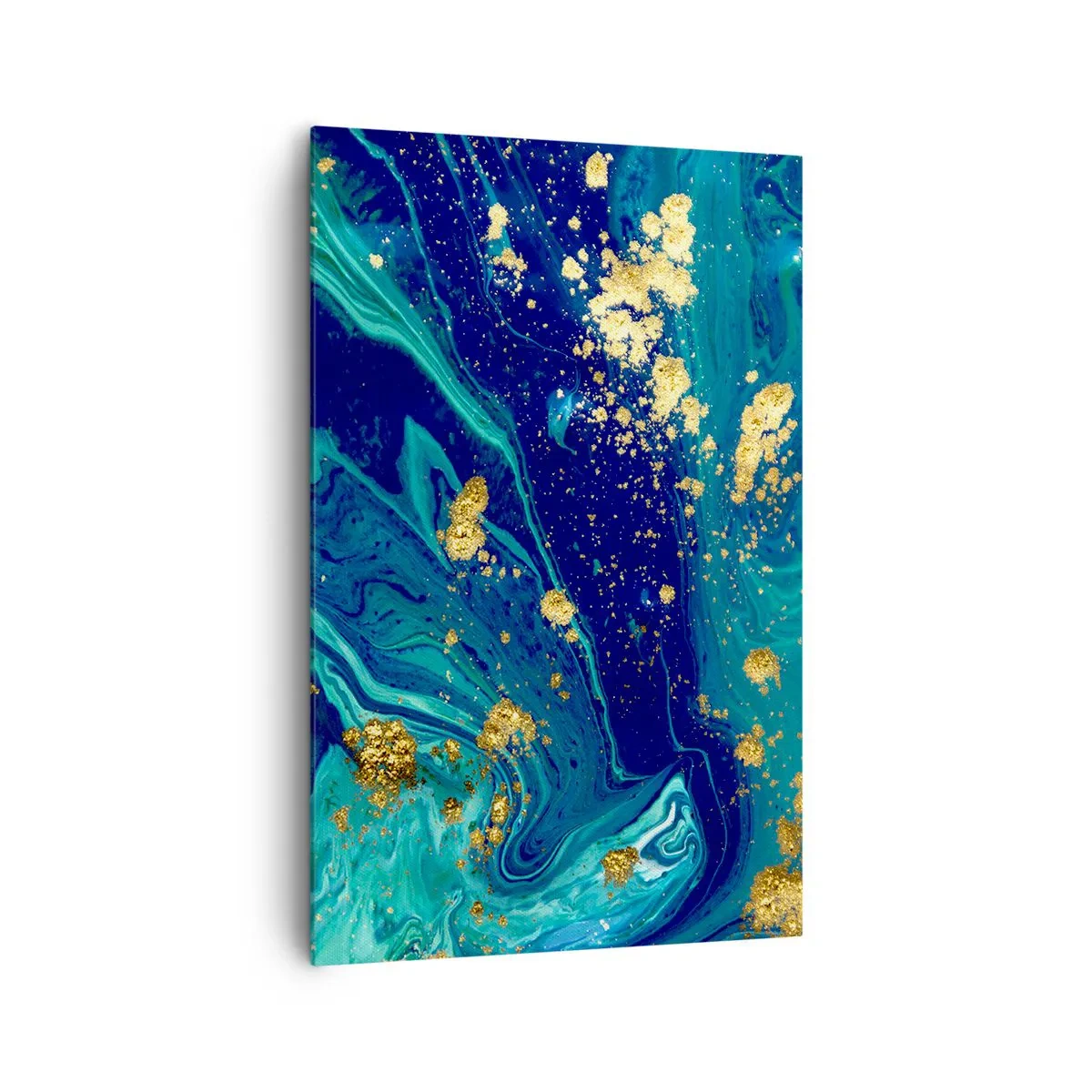 Bild auf Leinwand - Leinwandbild - Eine abstrakte Komposition mit blauen, grünen und goldenen Akzenten. - 80x120cm - Die Blütenblätter der Sonne - Moderne Wanddekoration für Wohnzimmer und Schlafzimmer ARTTOR