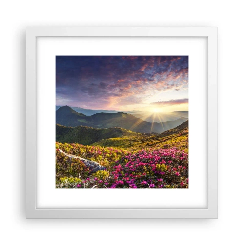 Poster in einem weißen Rahmen - Frische am Bergmorgen - 30x30 cm