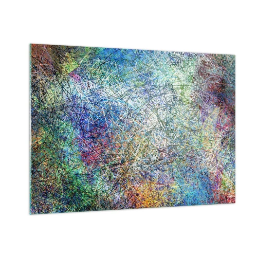 Glasbild - Bild auf glas - Bunte Abstraktion mit dynamischen Linien - 100x70cm - Es ist nicht so einfach - Moderne Wanddekoration für Wohnzimmer und Schlafzimmer ARTTOR