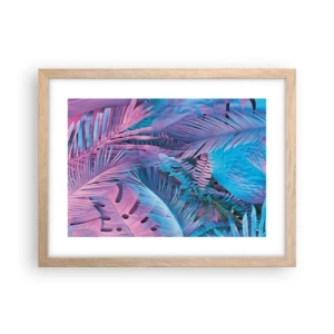 Poster in einem Rahmen aus heller Eiche - Tropen in Rosa und Blau - 40x30 cm