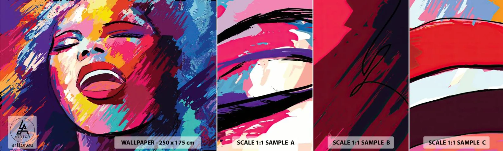 Fototapeten Muster Selbstklebend Deluxe Sticker - Sing mein ganzes Leben - Sänger, Abstraktion, Porträt einer Frau - 100x30 cm