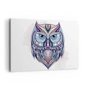 Bild auf Leinwand - Leinwandbild - Geometrische Eule in Blau- und Beigetönen - 120x80cm - Aufwendige Ziereule - Moderne Wanddekoration für Wohnzimmer und Schlafzimmer ARTTOR