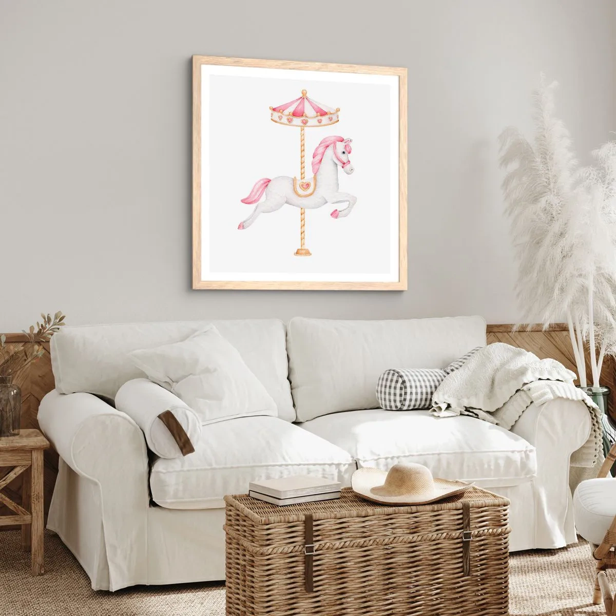 Poster in einem Rahmen aus heller Eiche - Er legte los - 30x30 cm