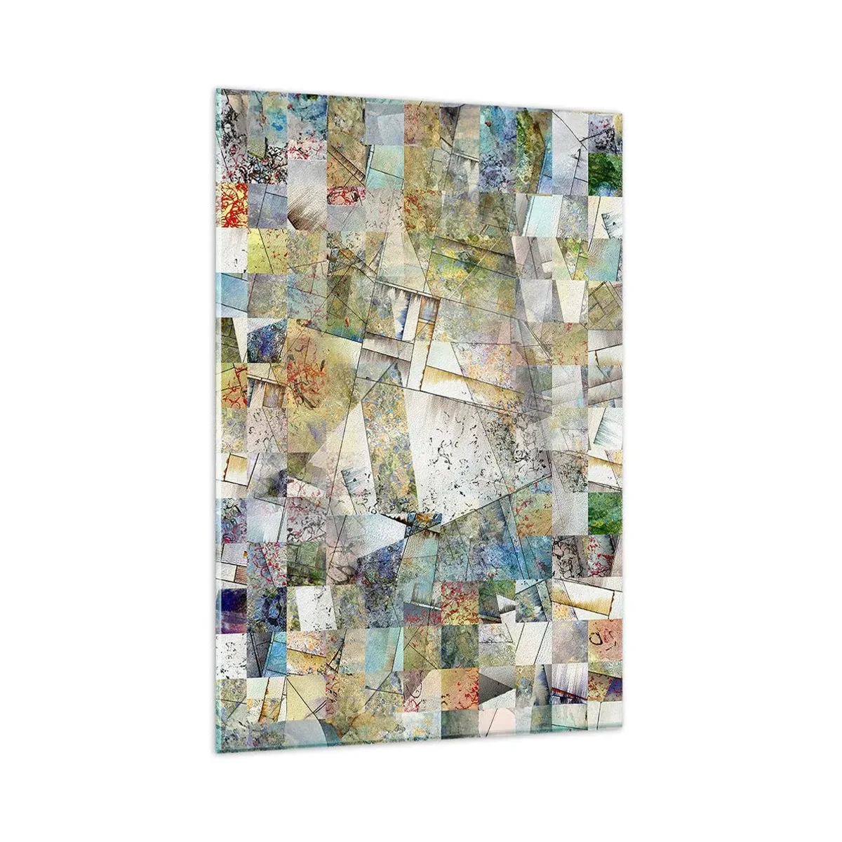 Glasbild - Bild auf glas - Bunte Abstraktion mit geometrischen Formen und Linien - 80x120cm - Geometrische Mischung - Moderne Wanddekoration für Wohnzimmer und Schlafzimmer ARTTOR