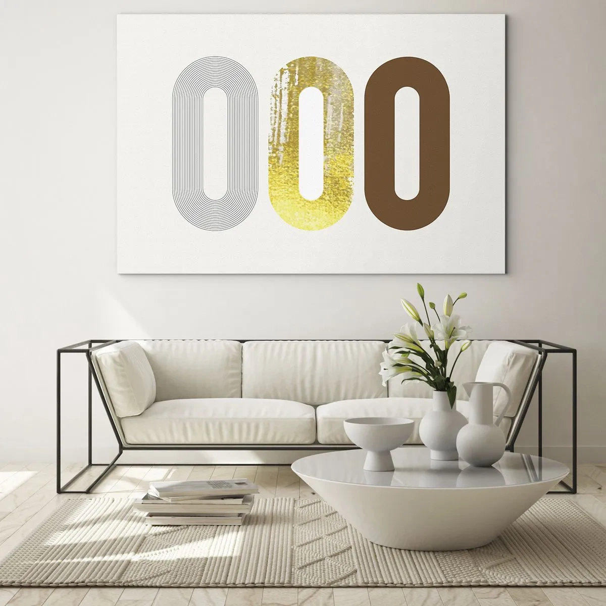 Glasbild - Bild auf glas - Moderne geometrische Grafiken in Gold und Bronze - 120x80cm - Oooh! - Moderne Wanddekoration für Wohnzimmer und Schlafzimmer ARTTOR