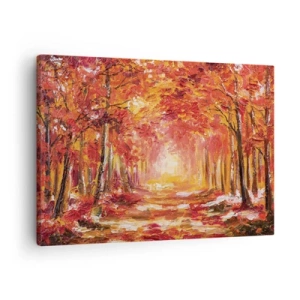 Bild auf Leinwand - Leinwandbild - Herbstwald in Kupfer- und Goldtönen - 70x50cm - Kupferwald - Moderne Wanddekoration für Wohnzimmer und Schlafzimmer ARTTOR