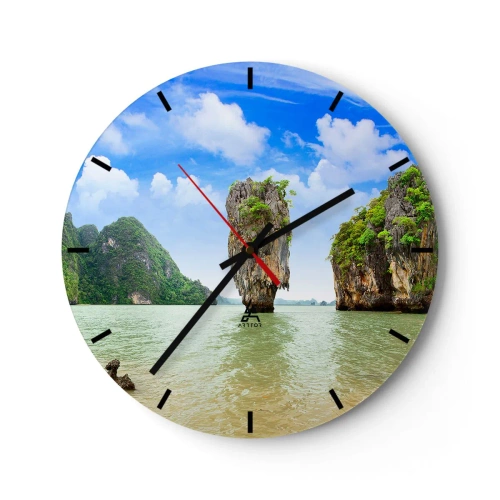 Wanduhr - Glasuhr - James Bond Rock vor blauem Himmel - 30x30cm - Felsige Wunder der Natur - Moderne Wanddekoration für Wohnzimmer, Küche und Schlafzimmer ARTTOR