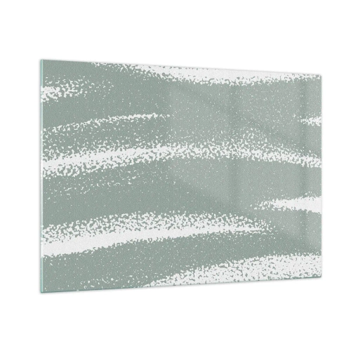 Glasbild - Bild auf glas - Weiße Streifen auf kühlem Grün - 100x70cm - Abstraktion im Winterklima - Moderne Wanddekoration für Wohnzimmer und Schlafzimmer ARTTOR