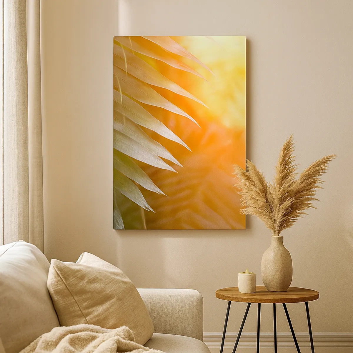 Bild auf Leinwand - Leinwandbild - Palmblätter in den Strahlen des Sonnenuntergangs - 50x70cm - Morgen im Dschungel - Moderne Wanddekoration für Wohnzimmer und Schlafzimmer ARTTOR