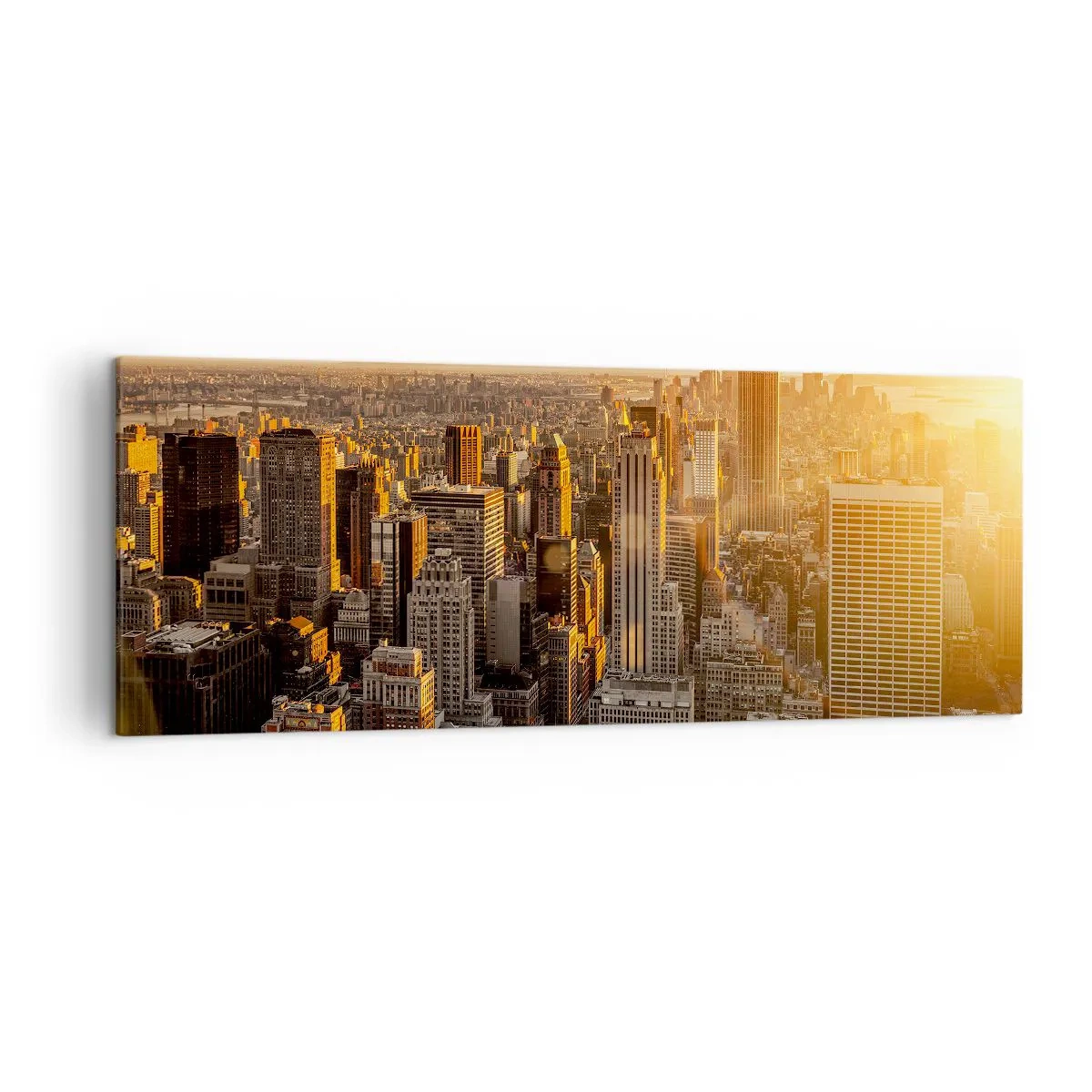 Bild auf Leinwand - Leinwandbild - Skyline von New York City bei Sonnenuntergang mit Blick auf das Empire State Building - 140x50cm - In der Sonne wachsen - Moderne Wanddekoration für Wohnzimmer und Schlafzimmer ARTTOR