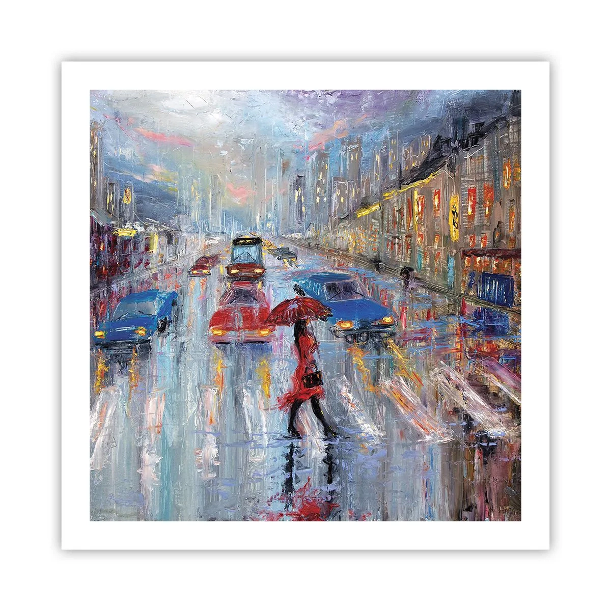 Poster - Regnerischer Nachmittag in der Stadt - 60x60 cm