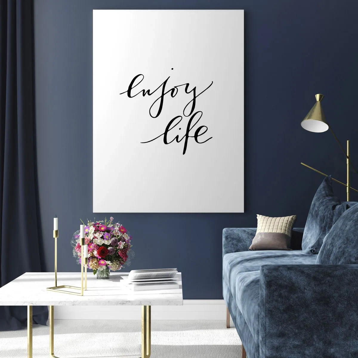 Glasbild - Bild auf glas - Das Zitat „Genieße das Leben“ in schwarzer Kalligrafie auf weißem Hintergrund - 80x120cm - Nichts hinzufügen… - Moderne Wanddekoration für Wohnzimmer und Schlafzimmer ARTTOR
