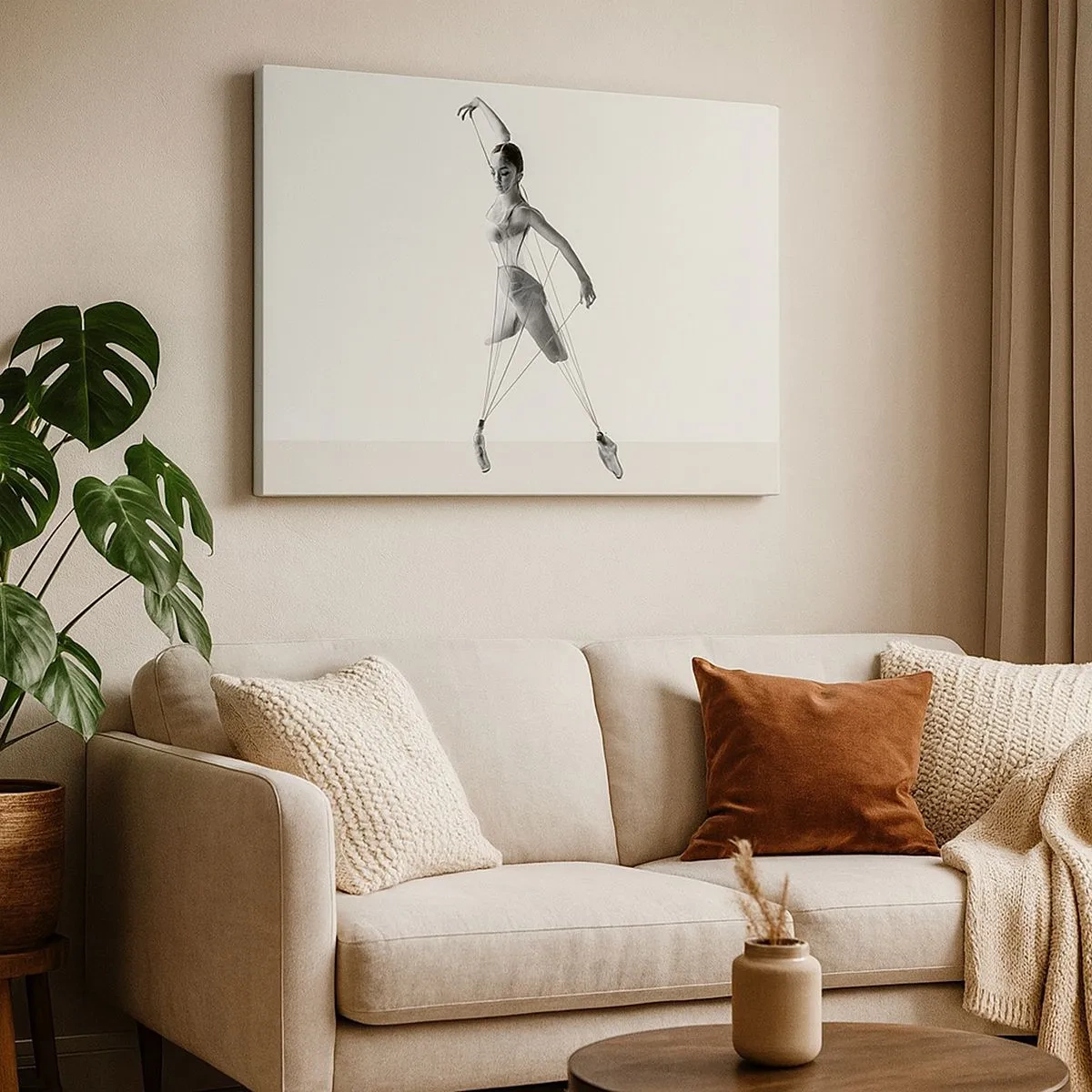 Bild auf Leinwand - Leinwandbild - Ballerina in geometrischer Interpretation mit Linien - 70x50cm - Im Theater der Welt - Moderne Wanddekoration für Wohnzimmer und Schlafzimmer ARTTOR
