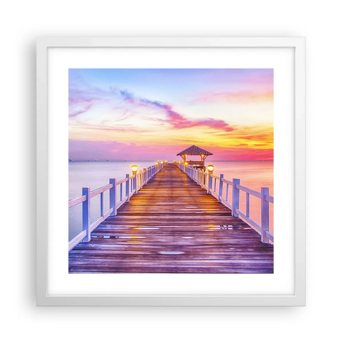 Poster in einem weißen Rahmen - Die lila-goldene Stille des Abends - 40x40 cm