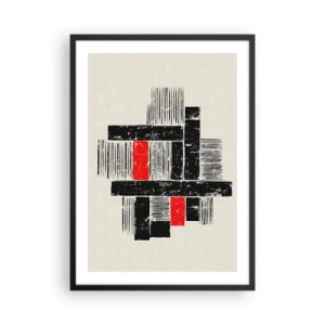 Poster in einem schwarzem Rahmen - Geometrische Abstraktion in Schwarz, Rot und Beige - 50x70cm - Rot und Schwarz - Moderne Wanddekoration für Wohnzimmer und Schlafzimmer ARTTOR