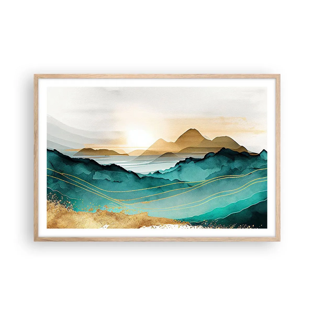 Poster in einem Rahmen aus heller Eiche - Am Rande der Abstraktion – Landschaft - 91x61 cm