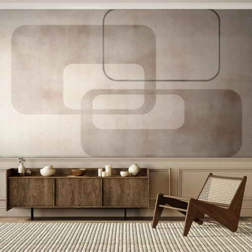 Fototapete Premium Sand - Beige geometrische Formen auf hellem Hintergrund - 100x70cm - Geometrische Fuge - Moderne Wanddekoration für Wohnzimmer und Schlafzimmer ARTTOR
