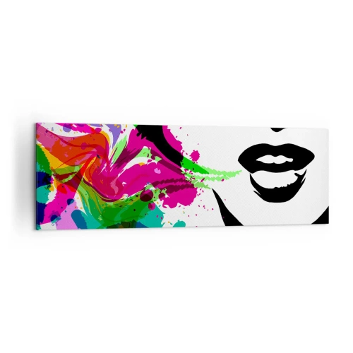 Bild auf Leinwand - Leinwandbild - Farbenfrohes abstraktes Porträt mit dynamischen Formen - 160x50cm - Eine Geschichte in den Farben des Regenbogens - Moderne Wanddekoration für Wohnzimmer und Schlafzimmer ARTTOR