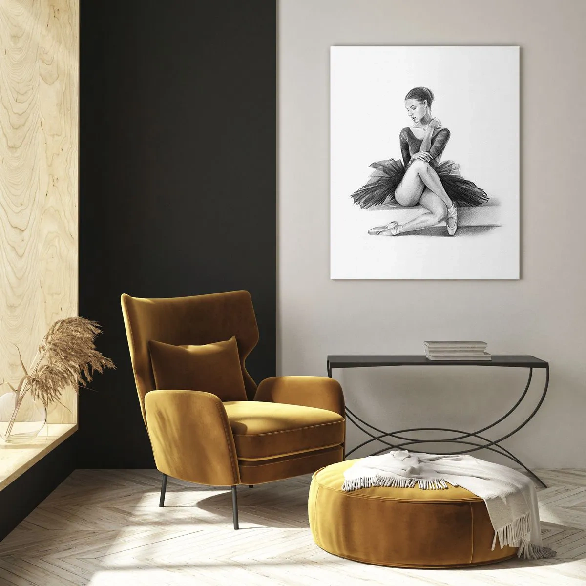 Glasbild - Bild auf glas - Eine Skizze einer Ballerina im dezenten, klassischen Stil - 70x100cm - Vom Tanz verzaubert - Moderne Wanddekoration für Wohnzimmer und Schlafzimmer ARTTOR