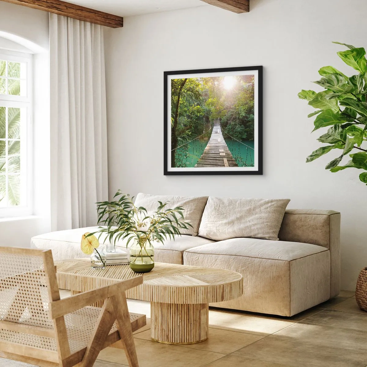 Poster in einem schwarzem Rahmen - Über das azurblaue Wasser zum azurblauen Wald - 60x60 cm