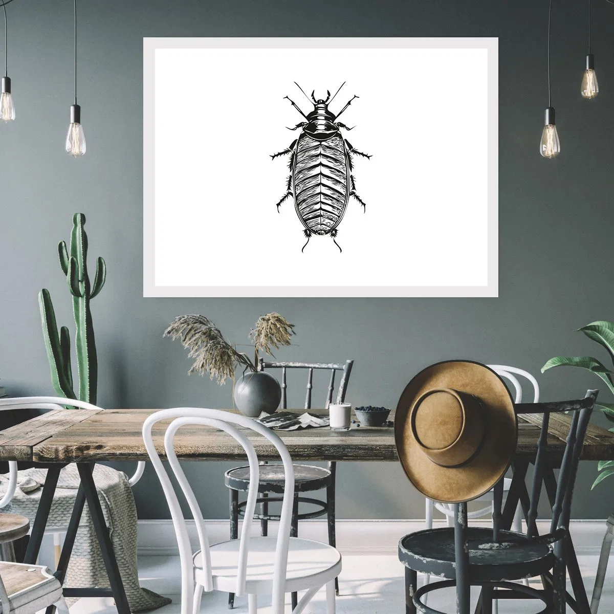 Poster - Grafik eines schwarz-weißen Insekts auf weißem Hintergrund - 100x70cm - Was für ein Exemplar! - Moderne Wanddekoration für Wohnzimmer und Schlafzimmer ARTTOR