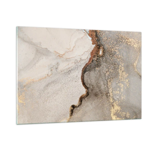 Glasbild - Bild auf glas - Abstrakte Komposition mit Beige, Gold und Graphit - 120x80cm - An der Grenze der Farben - Moderne Wanddekoration für Wohnzimmer und Schlafzimmer ARTTOR