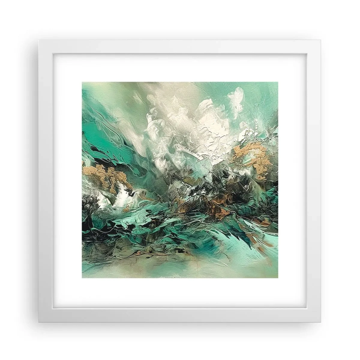 Poster in einem weißen Rahmen - Smaragdgrüne und schwarze Brandung - 30x30 cm