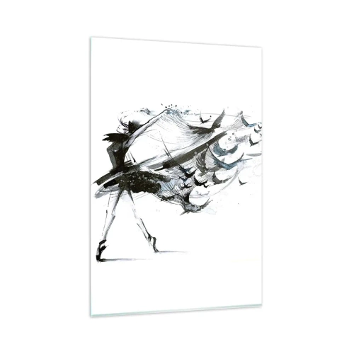 Glasbild - Bild auf glas - Eine Tänzerin mit einem dynamischen Kleid in Vogelform - 80x120cm - Die Magie der Musik befreit dich vom Bann - Moderne Wanddekoration für Wohnzimmer und Schlafzimmer ARTTOR
