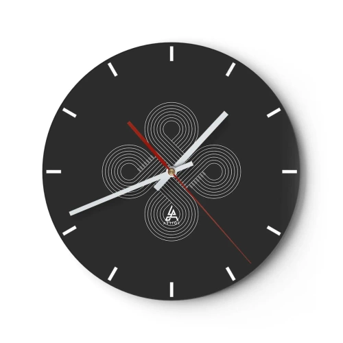 Wanduhr - Glasuhr - Schwarzer Hintergrund mit weißem Muster, inspiriert von einem keltischen Motiv - 30x30cm - Im keltischen Geist - Moderne Wanddekoration für Wohnzimmer, Küche und Schlafzimmer ARTTOR