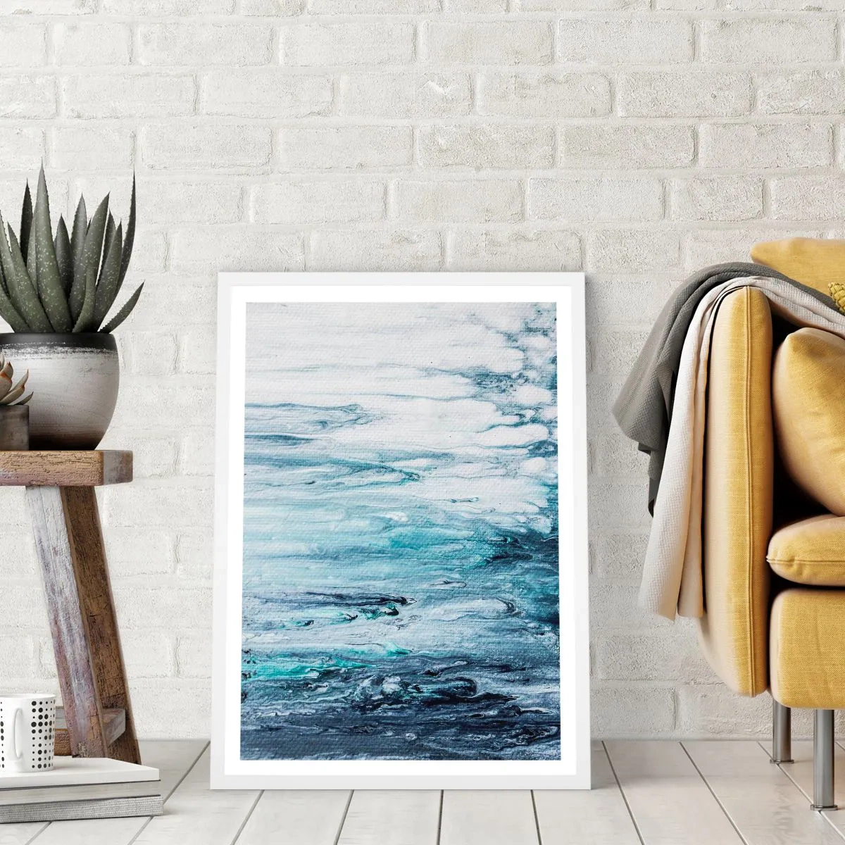 Poster in einem weißen Rahmen - Blaue Eiszapfen - 50x70 cm