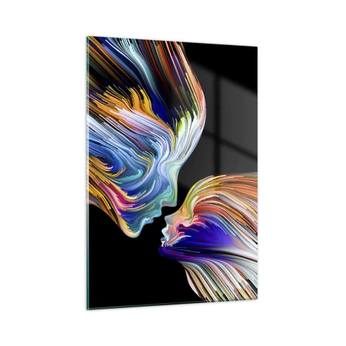 Glasbild - Bild auf glas - Ein abstraktes Bild zweier Gesichter mit einer Verschmelzung von Energie und Licht. - 50x70cm - Eine Verschmelzung von Energie und Licht - Moderne Wanddekoration für Wohnzimmer und Schlafzimmer ARTTOR