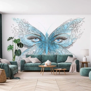 Fototapete Standard Eco - Eros Blaumeise - Abstraktion, Schmetterling, Weibliche Augen - 150x105 cm