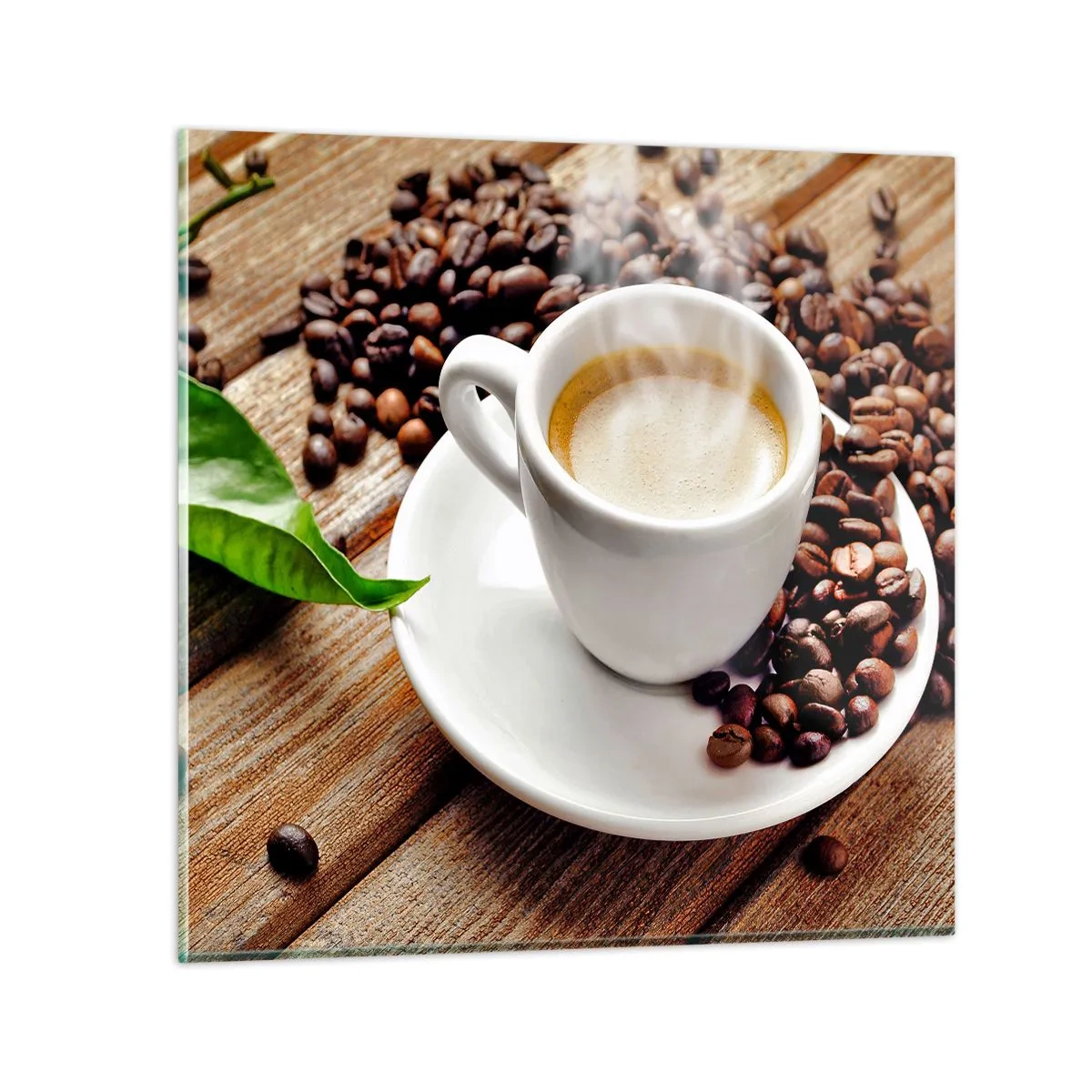 Glasbild - Bild auf glas - Kaffee auf der Bank - 50x50 cm