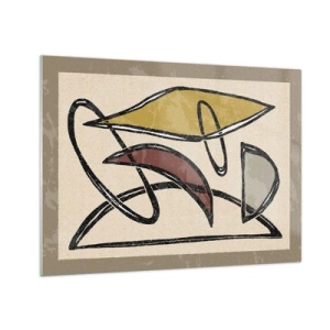 Glasbild - Bild auf glas - Geometrische Abstraktion in Gelb und Rot - 70x50cm - Vertikale und Horizontale - Moderne Wanddekoration für Wohnzimmer und Schlafzimmer ARTTOR