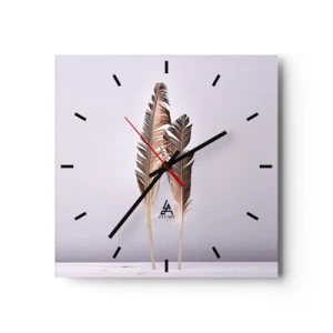 Wanduhr - Glasuhr - Zarte Federn auf hellem Untergrund im minimalistischen Stil - 30x30cm - Gegen das Nichts - Moderne Wanddekoration für Wohnzimmer und Schlafzimmer ARTTOR
