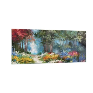 Glasbild - Bild auf glas - Waldgarten, Blumenwald - 100x40 cm
