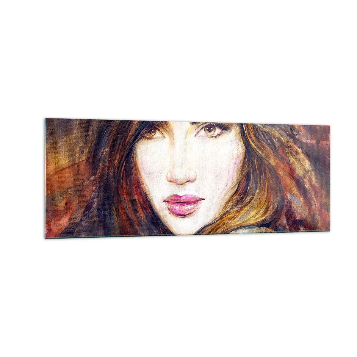 Glasbild - Bild auf glas - Porträt einer Frau im malerischen Stil - 140x50cm - Einen Penny für deine Gedanken - Moderne Wanddekoration für Wohnzimmer und Schlafzimmer ARTTOR