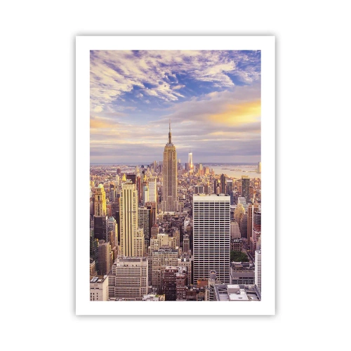Poster - New York City-Panorama vom Empire State Building bei Sonnenuntergang - 50x70cm - Nur nach den Wolken greifen - Moderne Wanddekoration für Wohnzimmer und Schlafzimmer ARTTOR