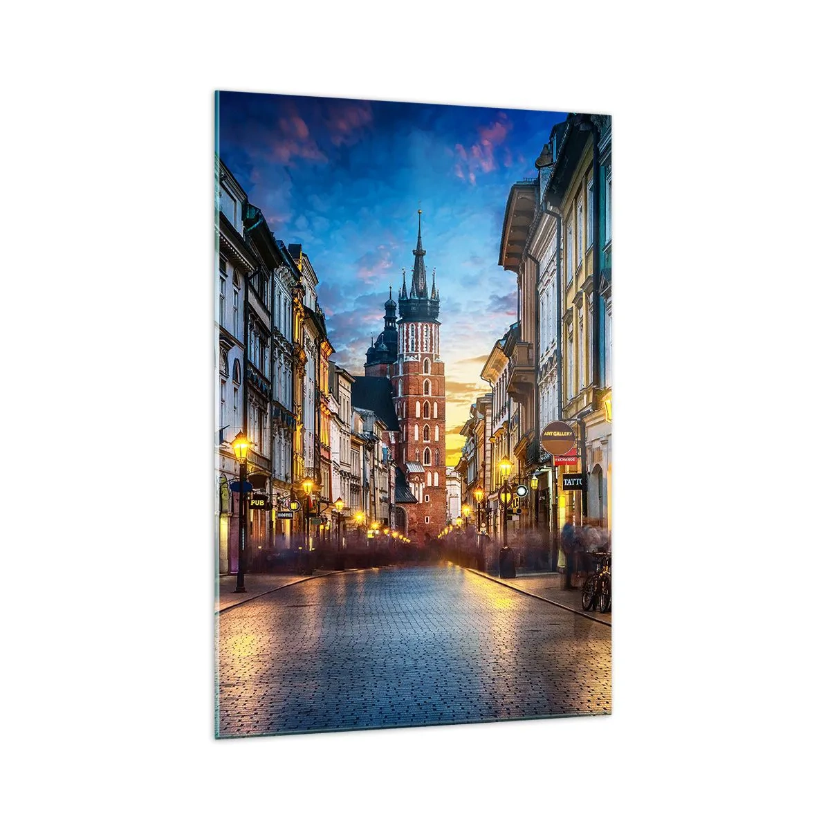 Glasbild - Bild auf glas - Abendliche Straße mit Blick auf die Krakauer Kathedrale - 70x100cm - Krakauer Charme - Moderne Wanddekoration für Wohnzimmer und Schlafzimmer ARTTOR