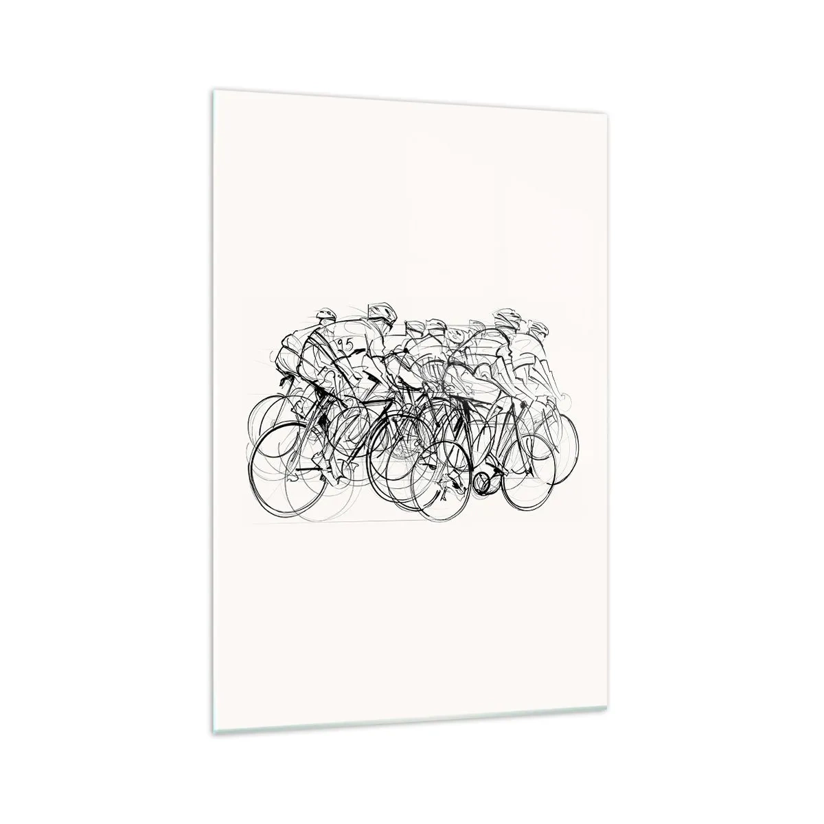 Glasbild - Bild auf glas - Eine Gruppe von Radfahrern in Bewegung im minimalistischen Stil - 70x100cm - Gemeinsam als Team - Moderne Wanddekoration für Wohnzimmer und Schlafzimmer ARTTOR