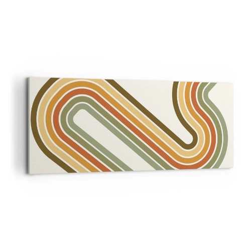 Bild auf Leinwand - Leinwandbild - Geometrisches Muster in Grün-, Orange- und Beigetönen auf hellem Hintergrund - 120x50cm - Zickzack zum Ziel - Moderne Wanddekoration für Wohnzimmer und Schlafzimmer ARTTOR