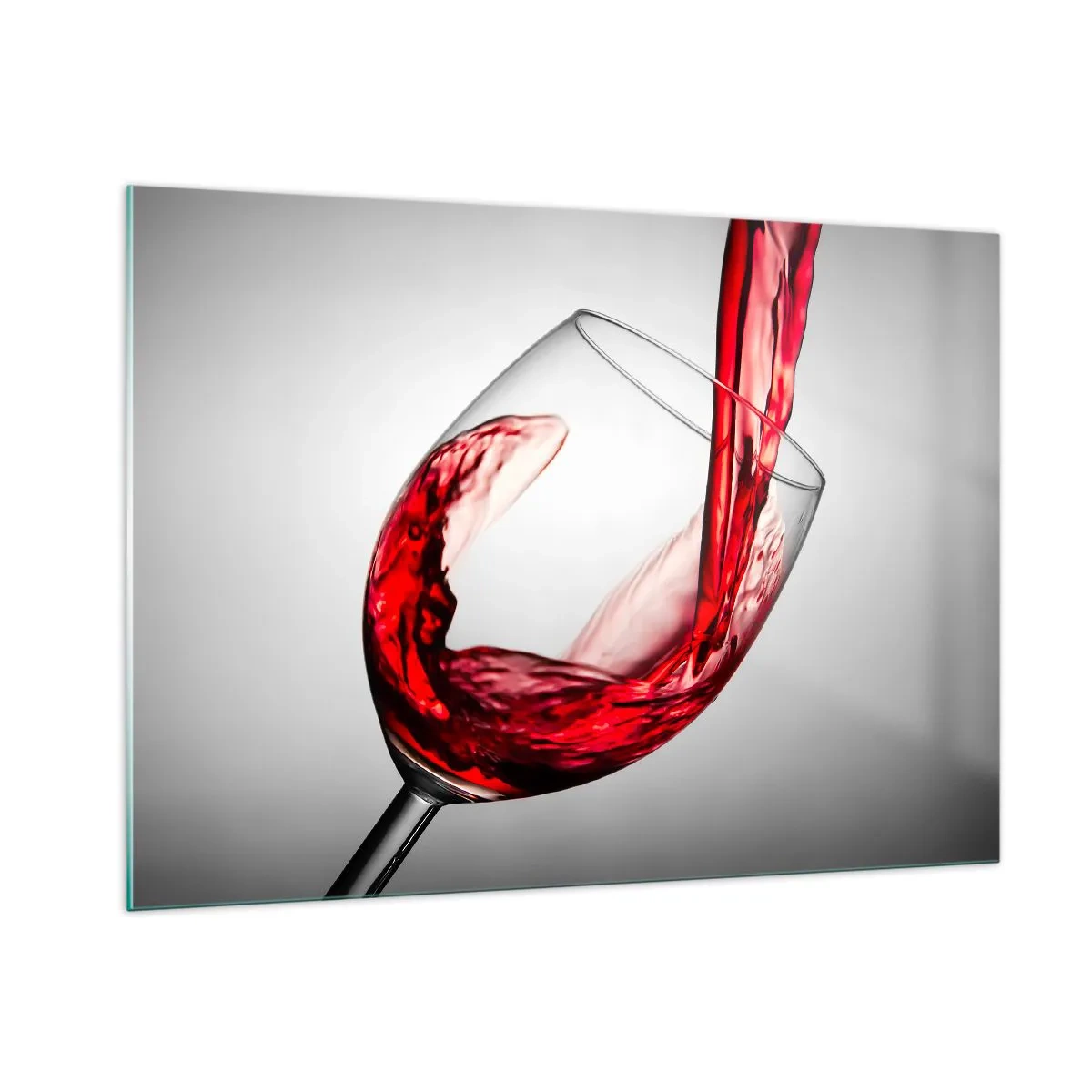 Glasbild - Bild auf glas - Rotwein wird vor hellem Hintergrund in ein Glas gegossen - 100x70cm - Farbe – Bewegung – Klang - Moderne Wanddekoration für Wohnzimmer und Schlafzimmer ARTTOR