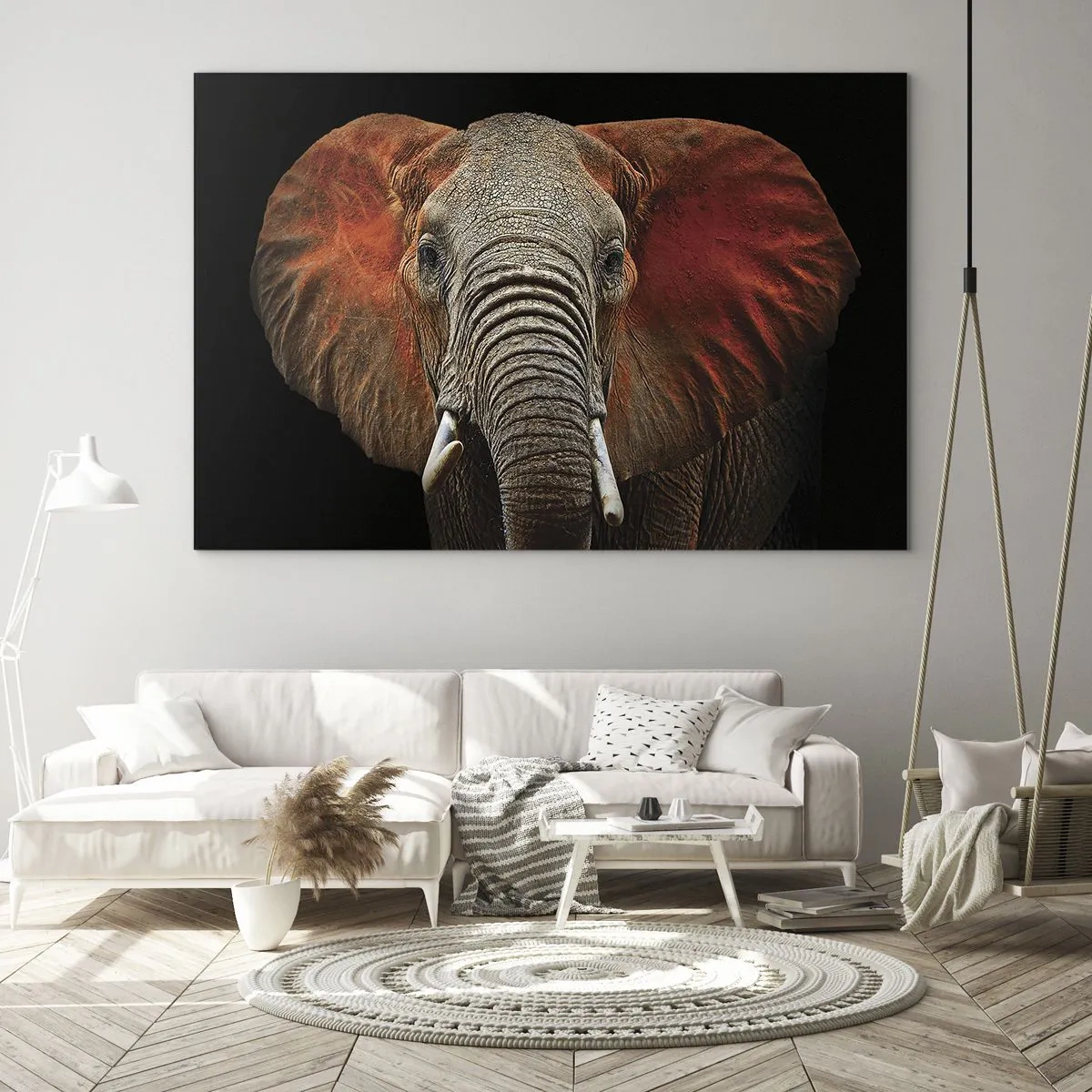 Glasbild - Bild auf glas - Porträt eines majestätischen Elefanten vor schwarzem Hintergrund - 70x50cm - Ich bin wild und du? - Moderne Wanddekoration für Wohnzimmer und Schlafzimmer ARTTOR