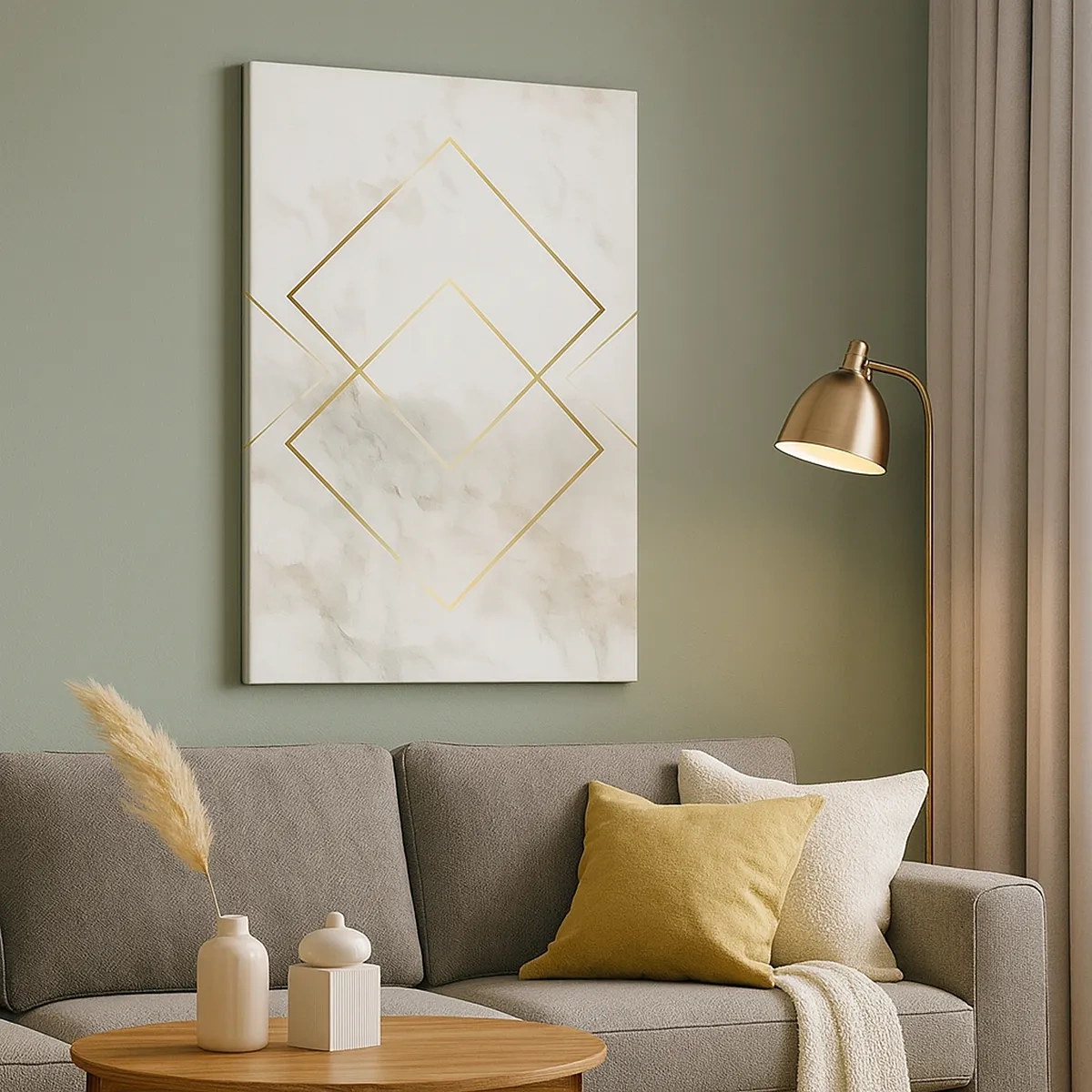 Bild auf Leinwand - Leinwandbild - Minimalistische goldene Rauten auf Marmorhintergrund - 50x70cm - Ein Blick in die Unendlichkeit - Moderne Wanddekoration für Wohnzimmer und Schlafzimmer ARTTOR