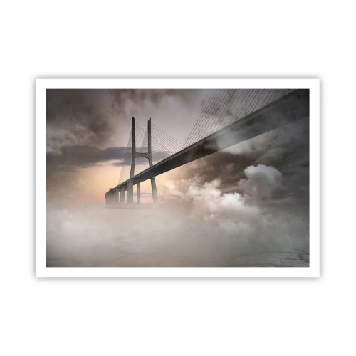 Poster - Eine Brücke über einen Fluss, umgeben von Nebel am Morgen - 100x70cm - Auf dem Fluss, den es nicht gibt - Moderne Wanddekoration für Wohnzimmer und Schlafzimmer ARTTOR