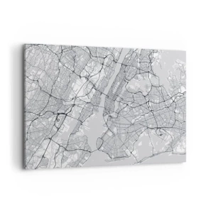 Bild auf Leinwand - Leinwandbild - Ein Stadtplan im minimalistischen Stil auf grauem Hintergrund - 100x70cm - Die Anatomie einer Metropole - Moderne Wanddekoration für Wohnzimmer und Schlafzimmer ARTTOR