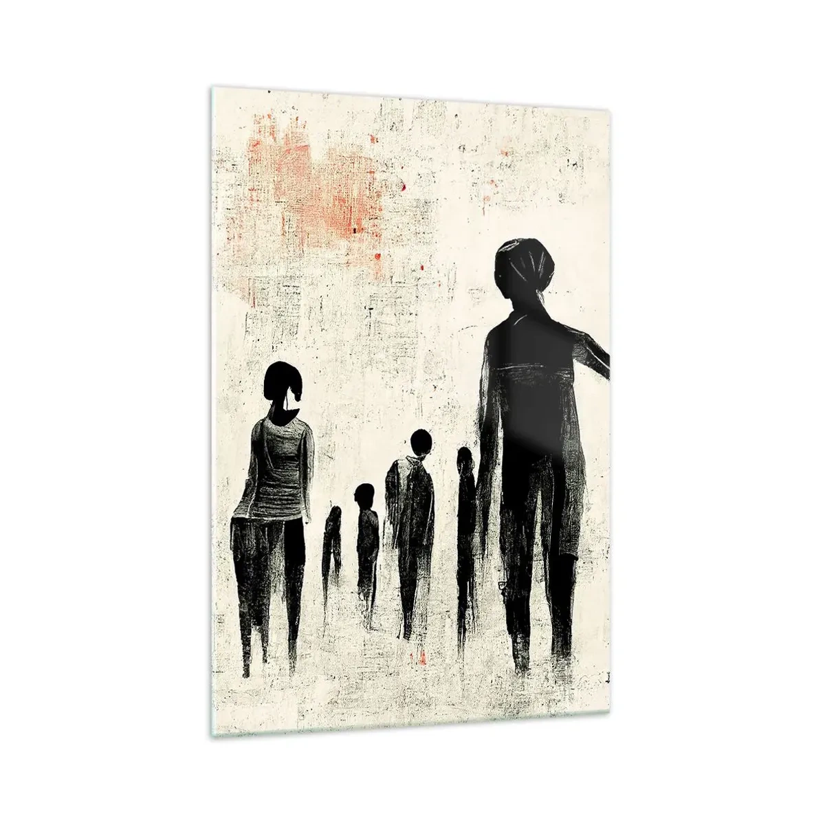 Glasbild - Bild auf glas - Figuren in monochromer Komposition vor hellem Hintergrund - 70x100cm - Gegen die Einsamkeit - Moderne Wanddekoration für Wohnzimmer und Schlafzimmer ARTTOR